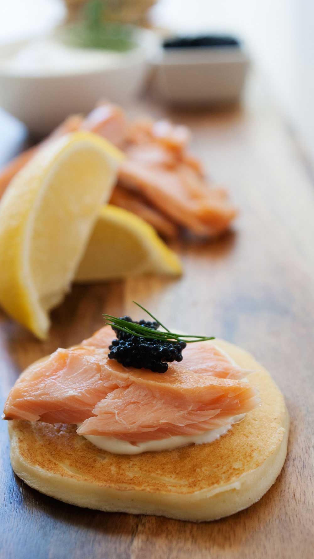 Ricotta Pancakes with Hot Smoked Salmon and Sour Cream