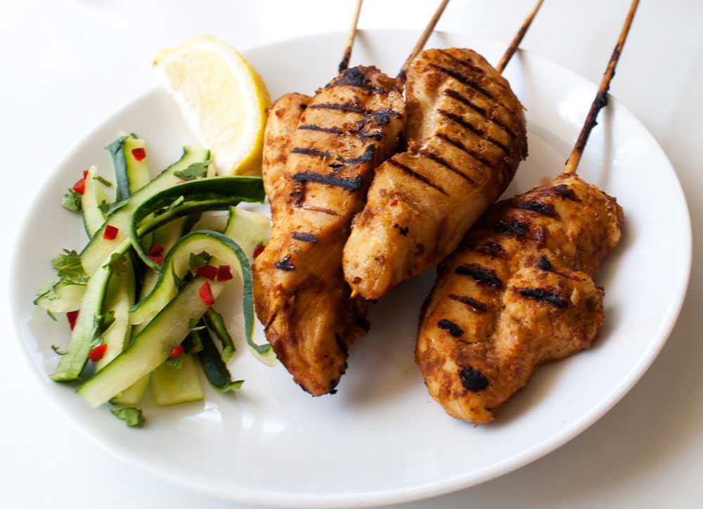 Chicken Satay. A delicious way to enjoy chicken breasts. Perfect for a snack or easy dinner.