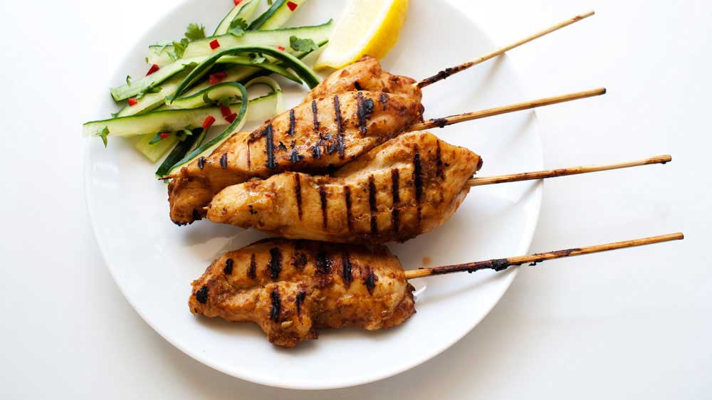 Chicken Satay. A delicious way to enjoy chicken breasts. Perfect for a snack or easy dinner.