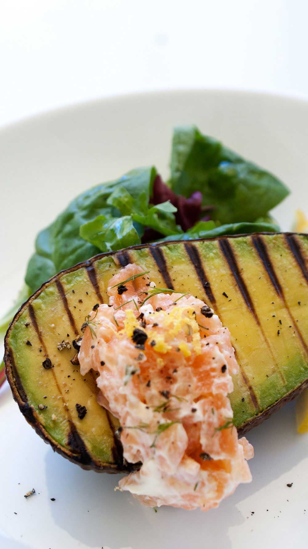 Grilled Avocado with a Smoked Salmon Cream. A fresh and delicious brunch or light lunch.