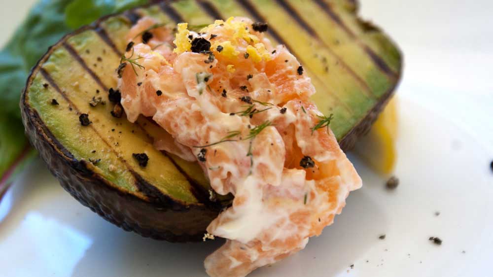 Grilled Avocado with a Smoked Salmon Cream. A fresh and delicious brunch or light lunch.