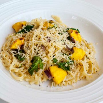 Pasta with Rocket and Roasted Squash. A light, vegetarian pasta dish that is full of fresh flavours.