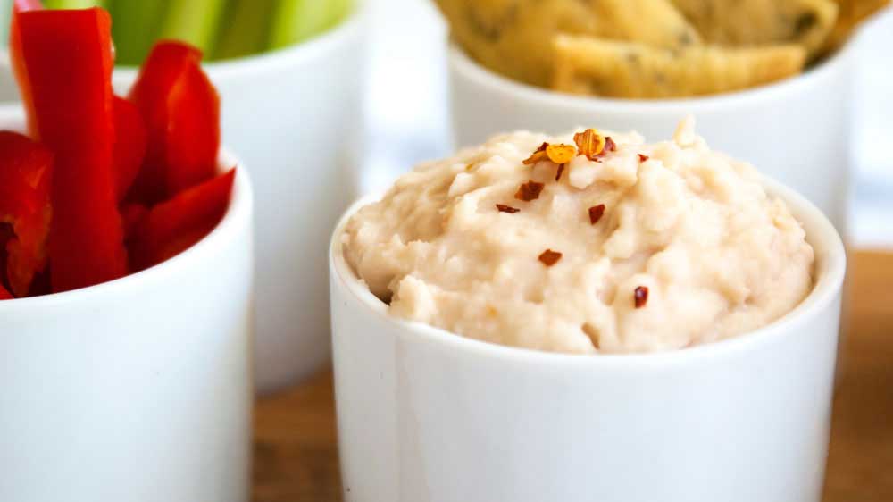 White Bean Dip. Store cupboard ingredients are used to create this delicious and easy bean dip.