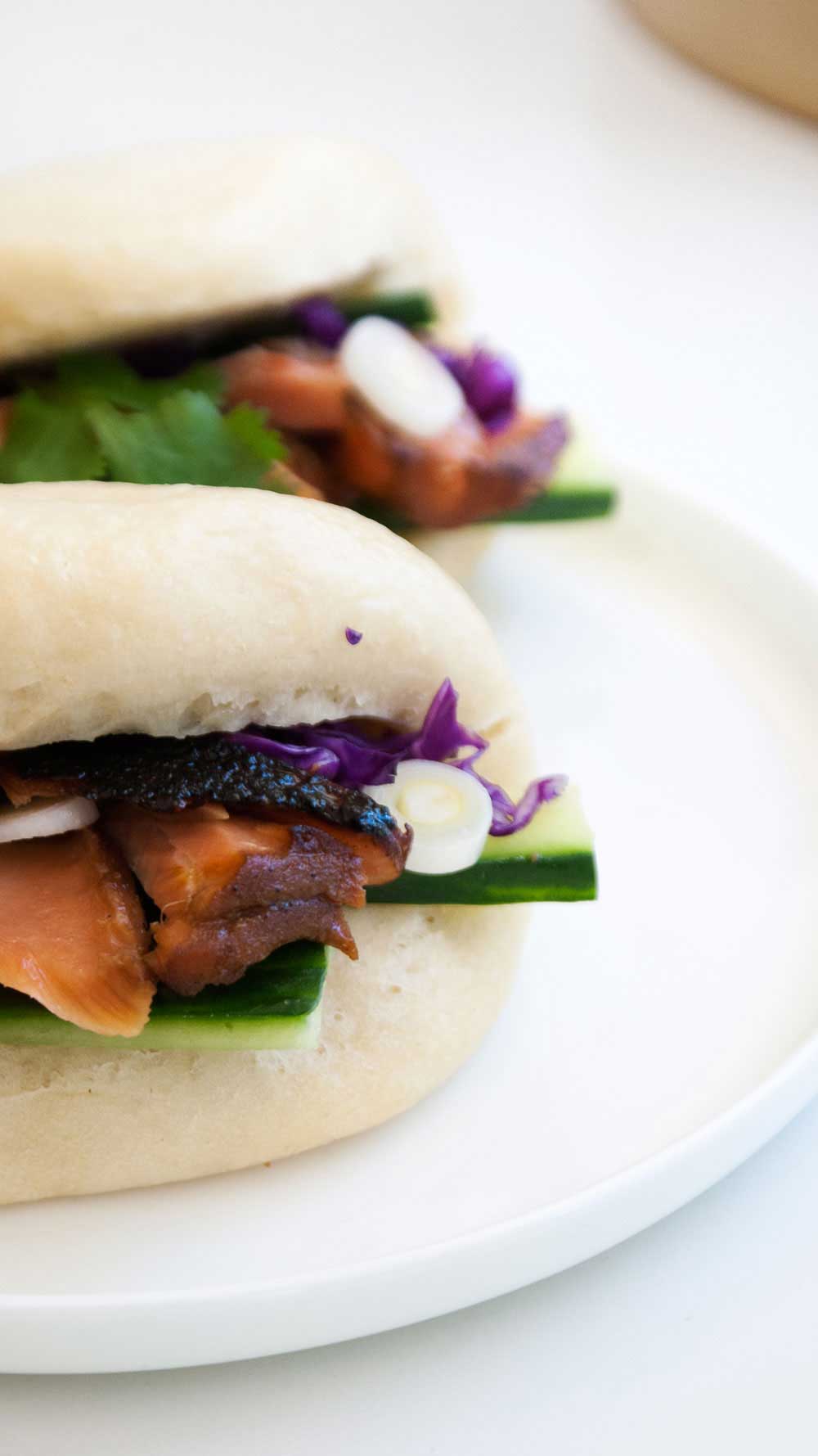 Asian Salmon with Steamed Buns. A delicious, healthy and satisfying lunch idea.