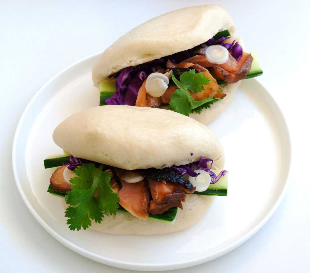 Asian Salmon with Steamed Buns. A delicious, healthy and satisfying lunch idea.