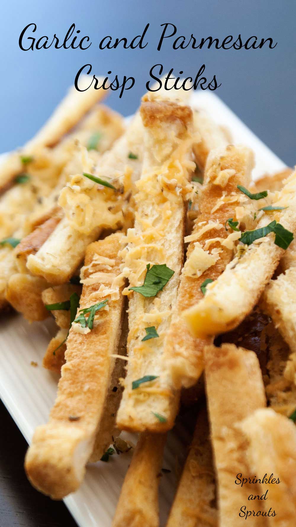 Garlic and Parmesan Crisp Sticks. The perfect crisp nibble with drinks. Crunchy, garlicky and full of flavour. A great snack.