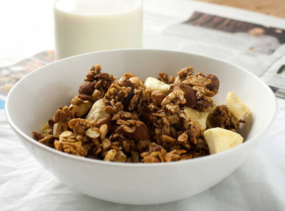 Apple Crumble Granola. Crunchy and flavourful. It is like having a pudding for breakfast, but without the guilt.