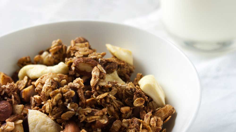 Apple Crumble Granola. Crunchy and flavourful. It is like having a pudding for breakfast, but without the guilt.