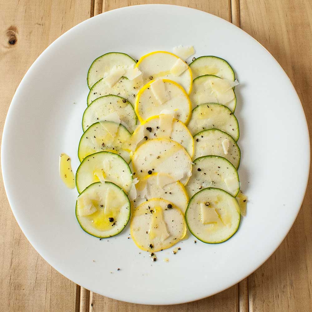 Zucchini Carpaccio. A fresh, delicious and simple Vegetarian appetiser(appetizer).
