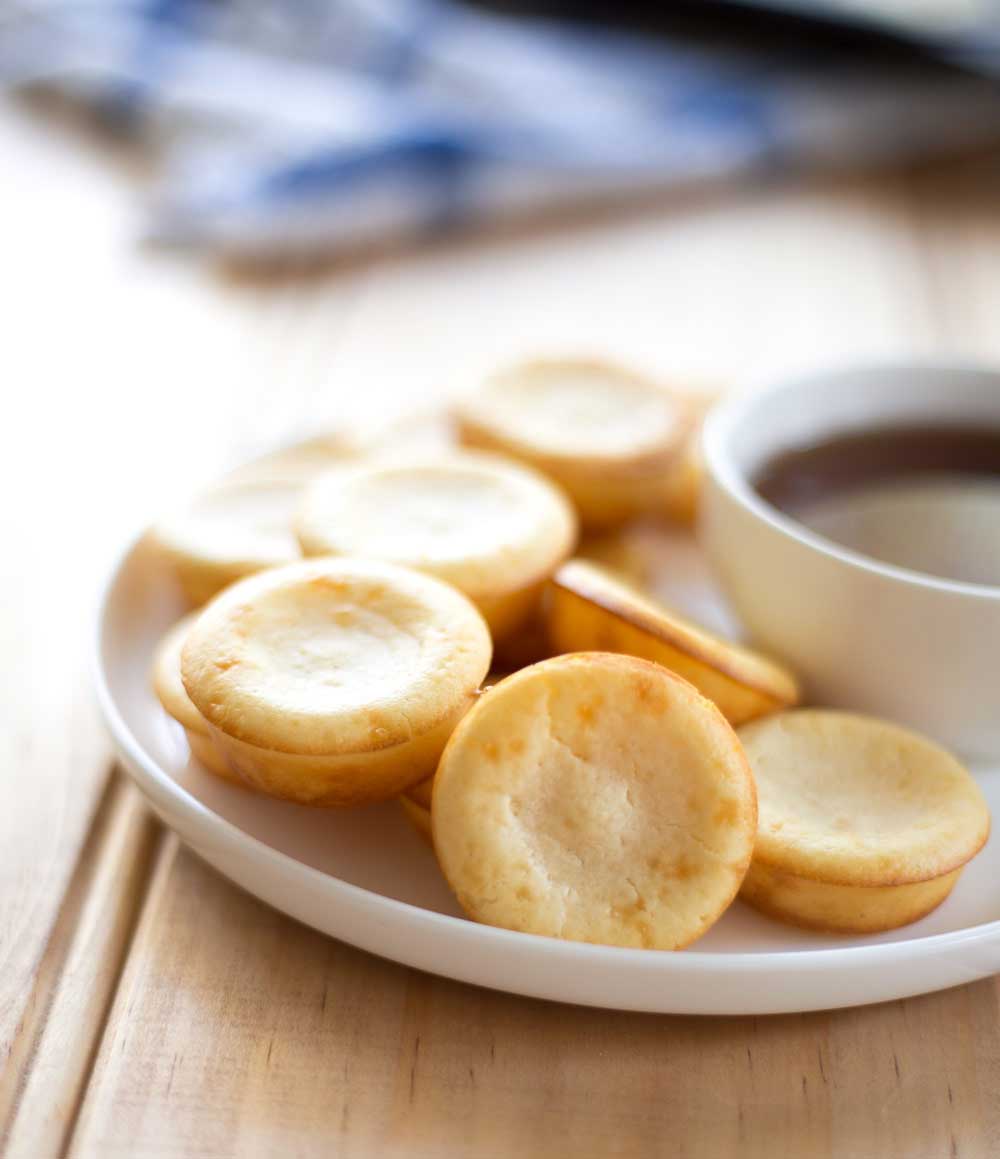 Oven Baked Pancake Bites with Whisky Maple Syrup Sprinkles and Sprouts