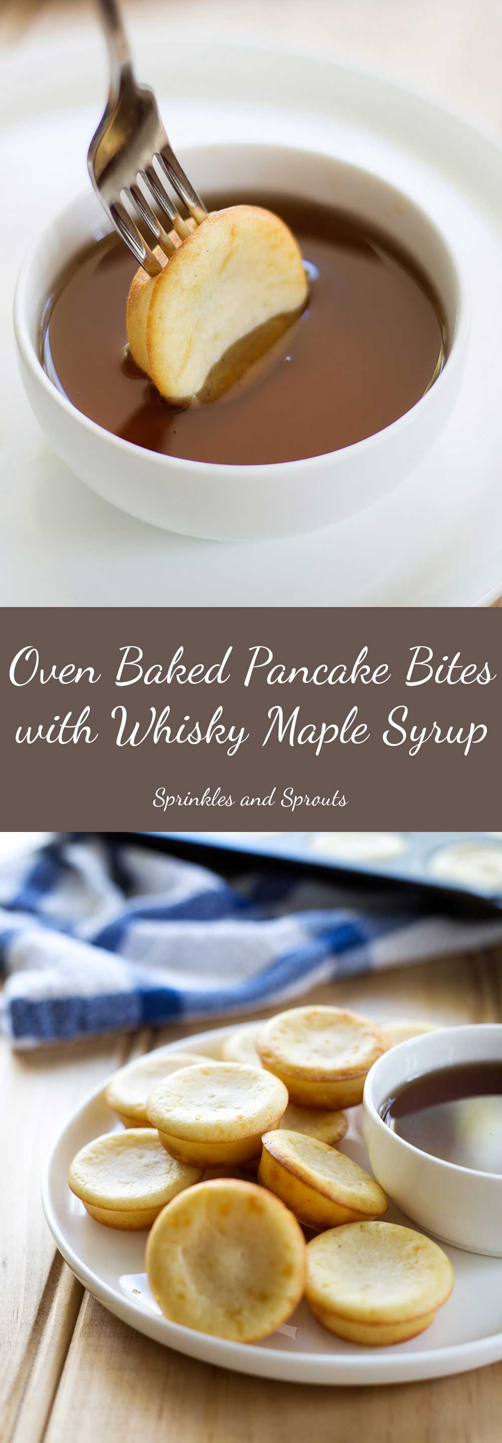 Oven Baked Pancake Bites with Whisky Maple Syrup. They look like cupcakes and taste like pancakes. The perfect treat for breakfast.