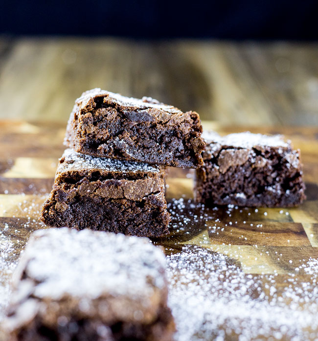 Close up at the gooey centre of these birthday brownies