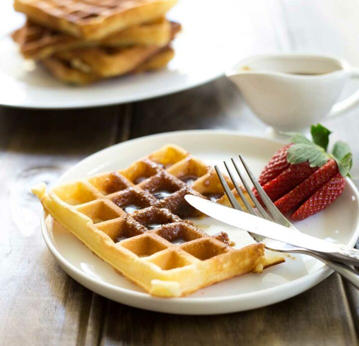 Waffles with Brown Sugar Butter Syrup Sprinkles and Sprouts