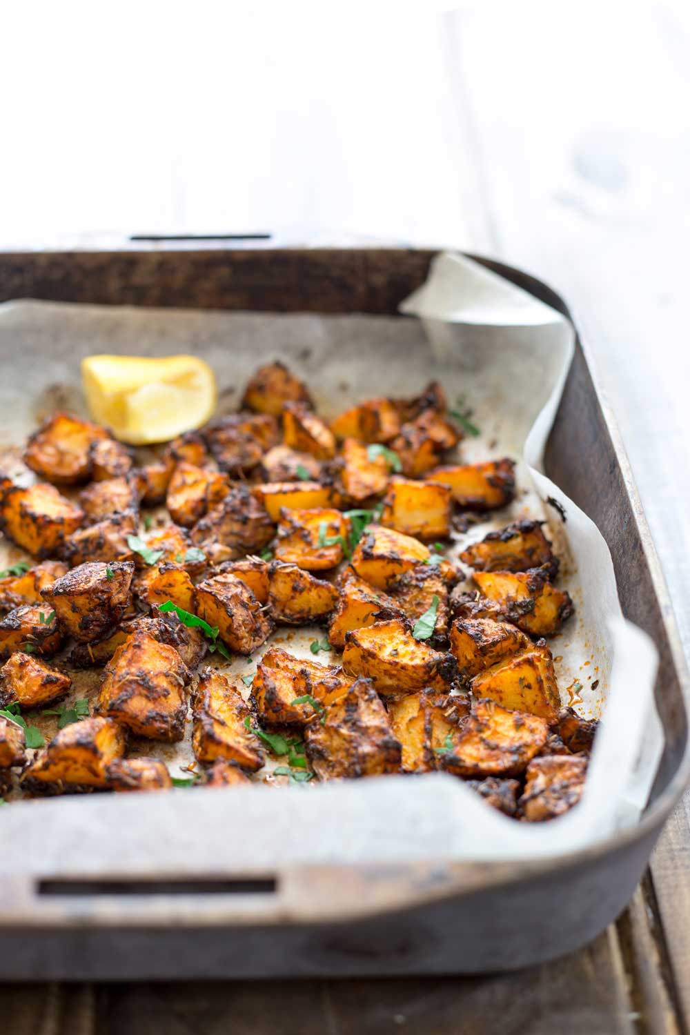 Crisp, smokey, with a touch of citrus, these Spanish potatoes are a great side dish or as an appetiser with drinks. As you spear your fork into the crisp shell you can just imagine sitting watching the sun set as you enjoy a cold beer in San Sebastián