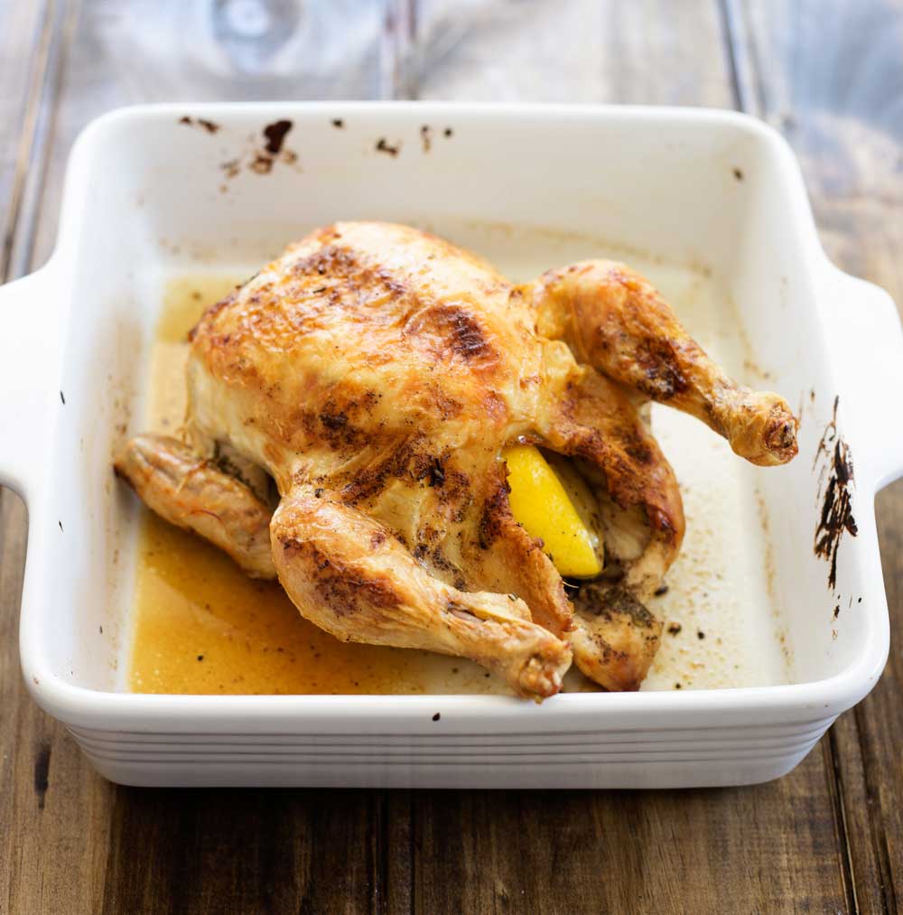 45 minute roast chicken. The ultimate comfort food. Homecoming at it's best and on the table in under an hour. Crispy skin, succulent meat and simple to make. Winner winner chicken dinner!