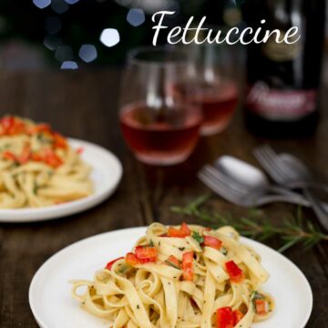 Christmas Fettuccine. Creamy, comforting pasta. Spiked with rosemary, a hint of lemon and plenty of parmesan. Put 'The Holiday' on and enjoy your own take on Iris' Christmas Fettuccine. | Sprinkles and Sprouts