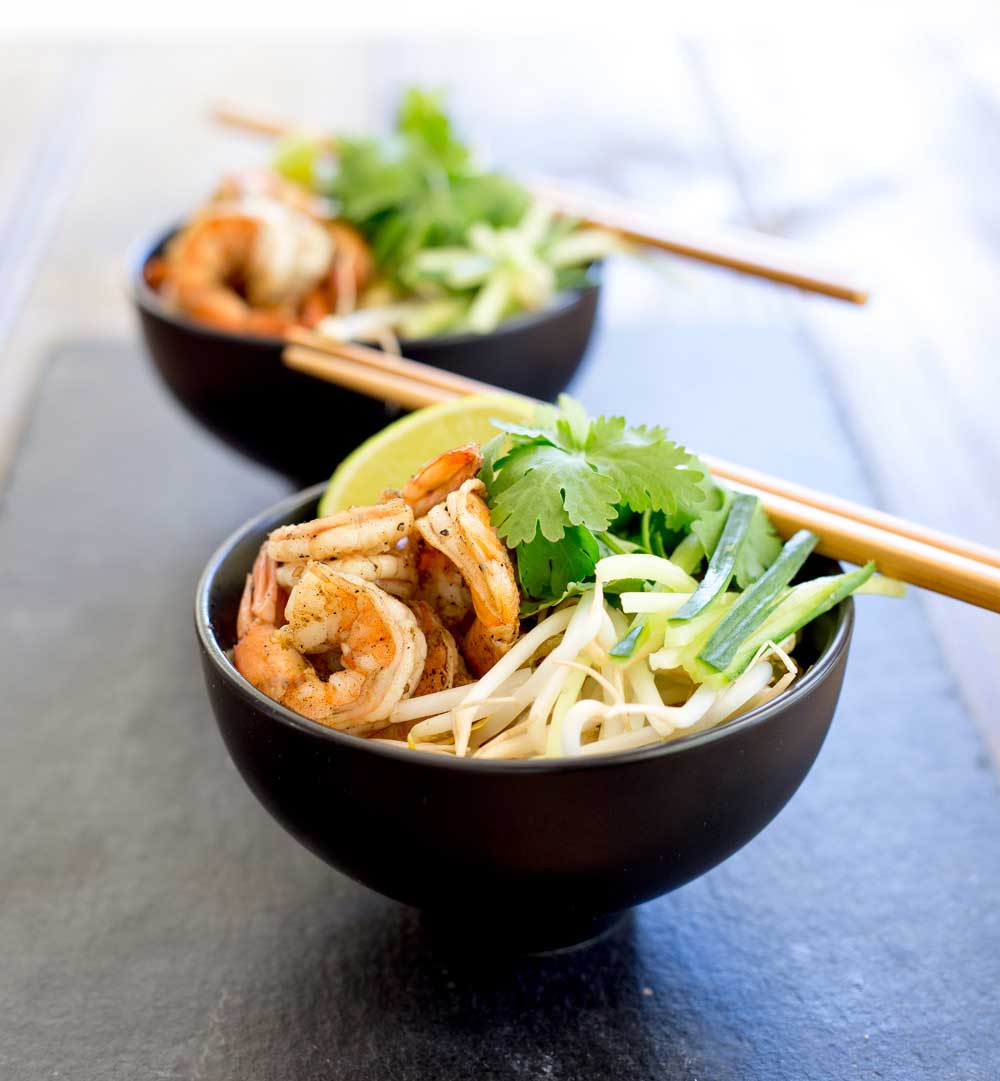 Spiced prawns, a rich spicy coconut broth, ramen noodles, fresh beansprouts and shredded cucumber. Grab some bowls, fill them and slurp up this delicious soup. The slurping is mandatory as it makes it taste better!