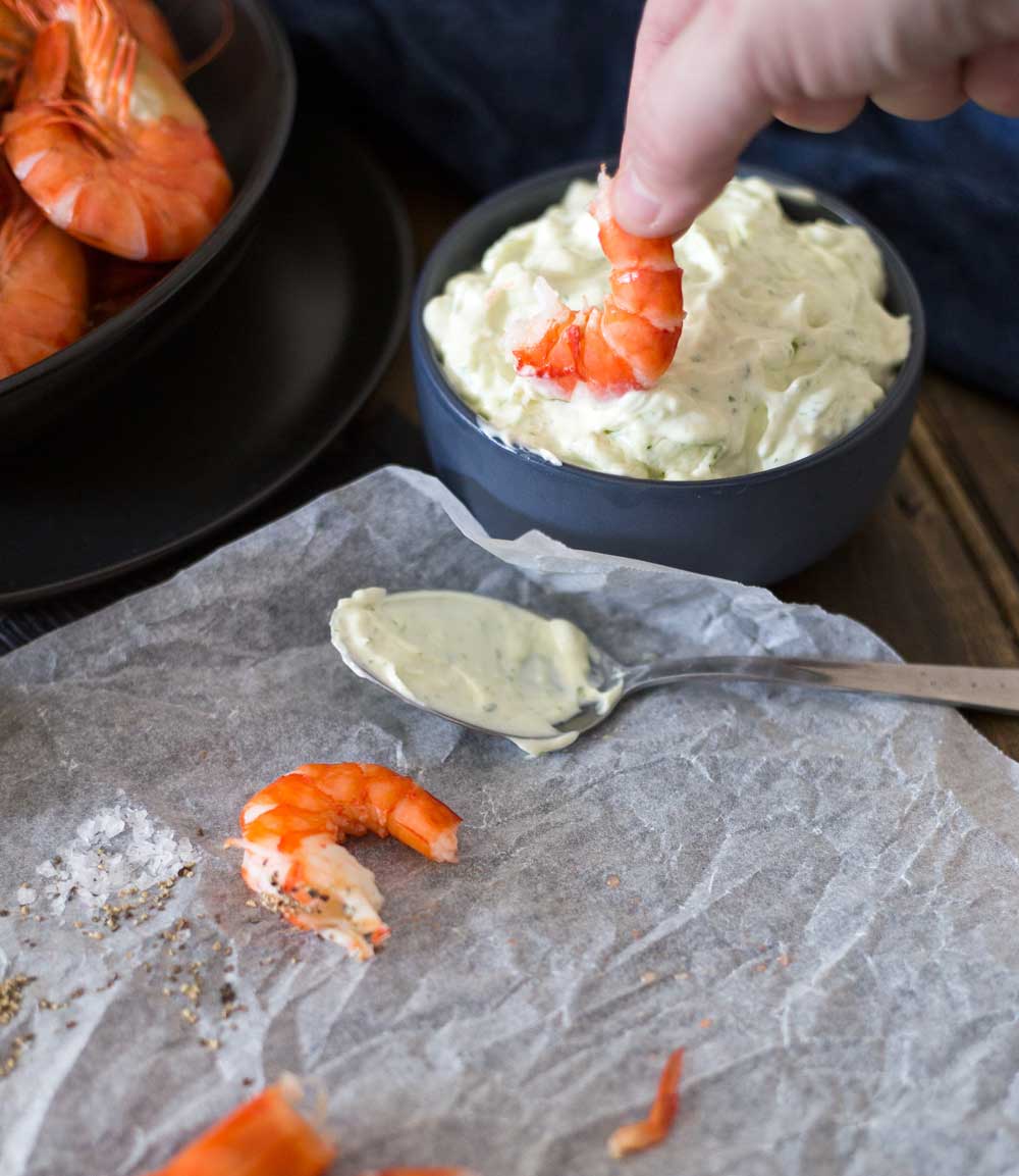 Garlic Aioli, boosted with parsley and lemon, perfect accompaniment to succulent king prawns