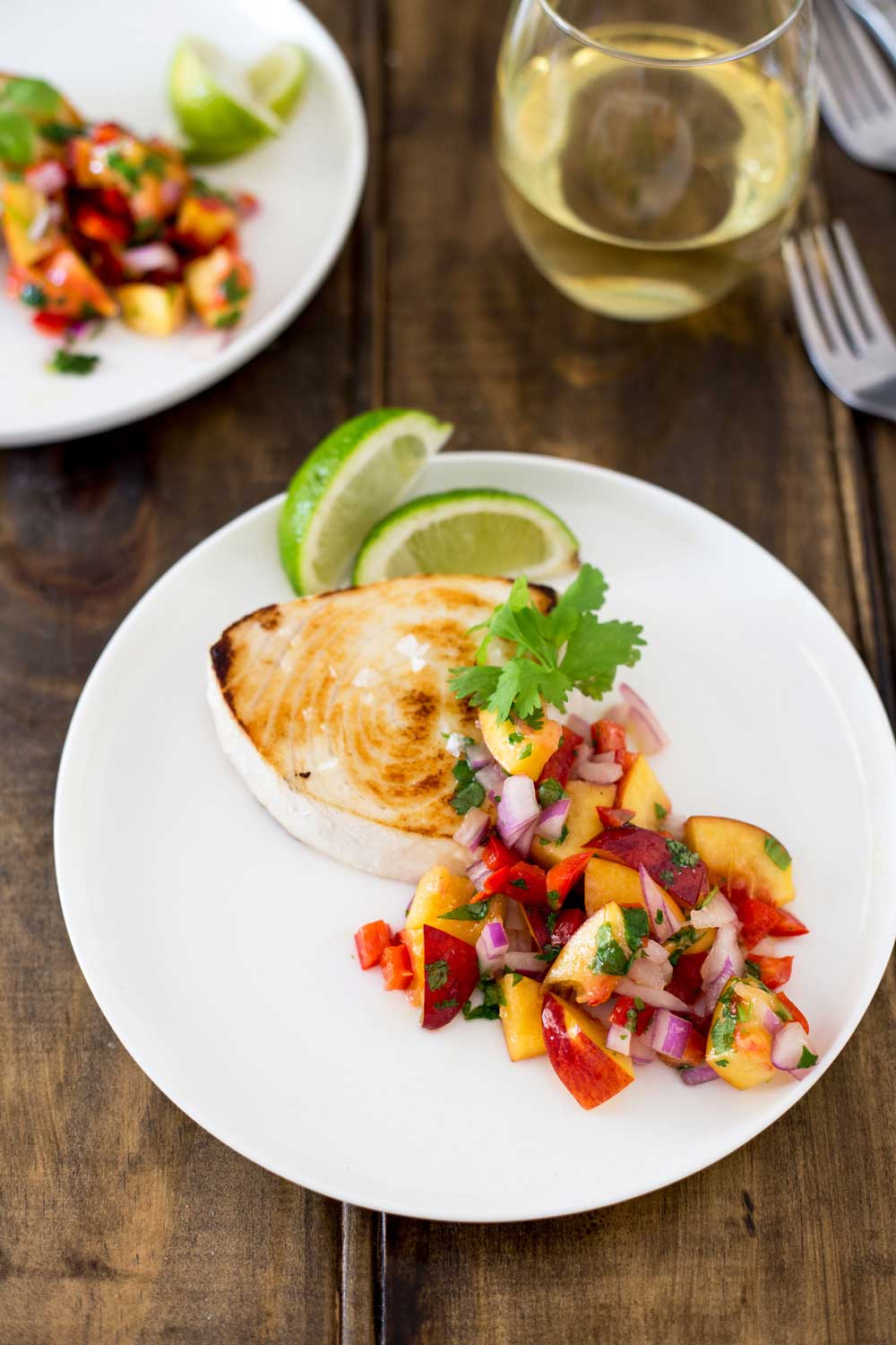 Firm meaty swordfish served with a fresh, fruity and slightly spicy salsa. This dish is the perfect dish for bring summer into Autumn or welcoming in the warmer weather of Spring. In fact it is perfect all year around!!!!