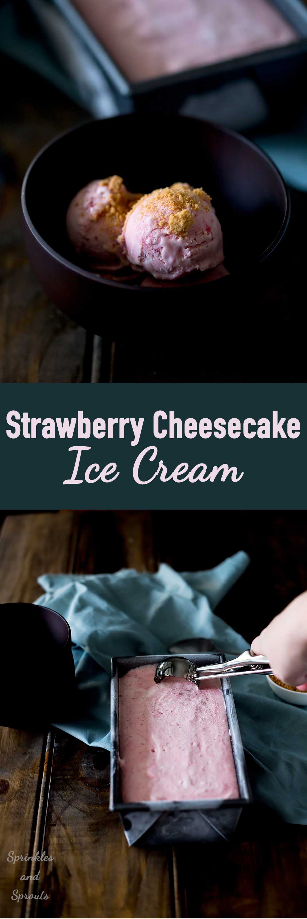 No Churn Strawberry Cheesecake ice Cream. Everyone needs this in their lives!!! It is the perfect desert, it tastes like a cheesecake but is simple to make! And what is more this is a no-churn ice cream recipe! Yup no ice cream machine needed! | Sprinkles and Sprouts