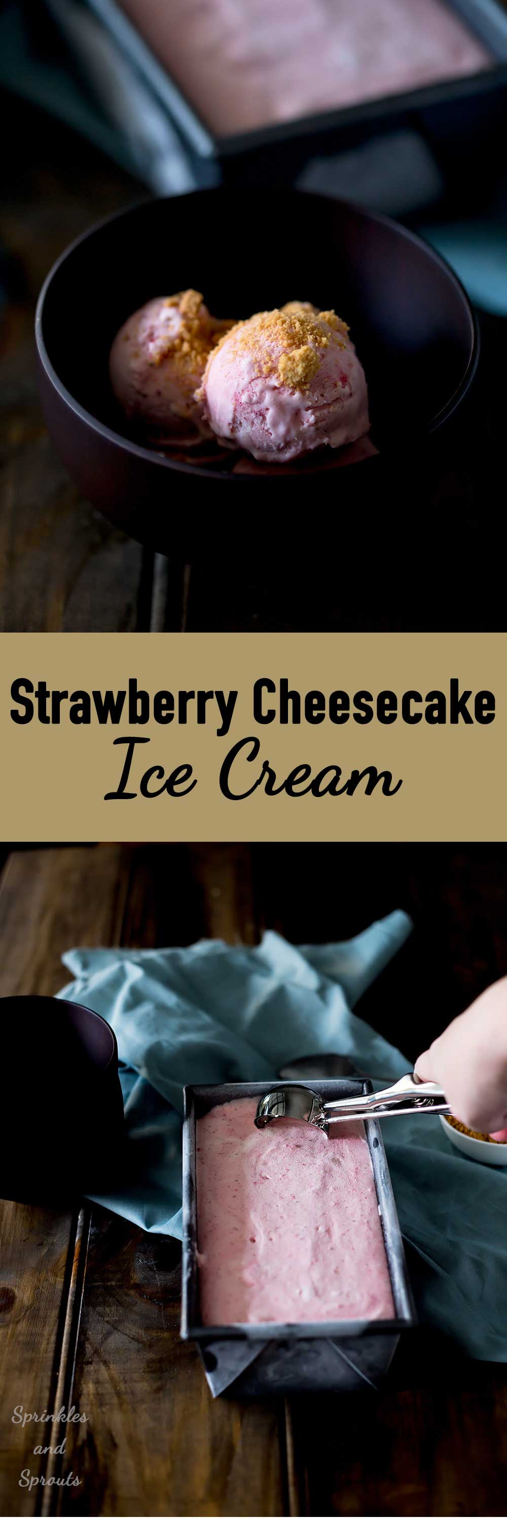 No Churn Strawberry Cheesecake ice Cream. Everyone needs this in their lives!!! It is the perfect desert, it tastes like a cheesecake but is simple to make! And what is more this is a no-churn ice cream recipe! Yup no ice cream machine needed! | Sprinkles and Sprouts