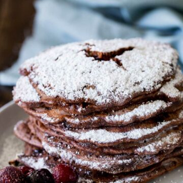 Rich chocolate pancakes, served with a delicious fruity cherry sauce and a good dollop of cream. These black forest pancakes are an extravagant but welcome breakfast treat!