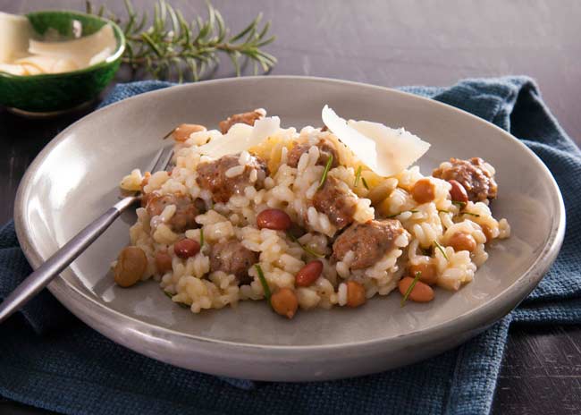 Feature Image. Shows risotto on a rustic table
