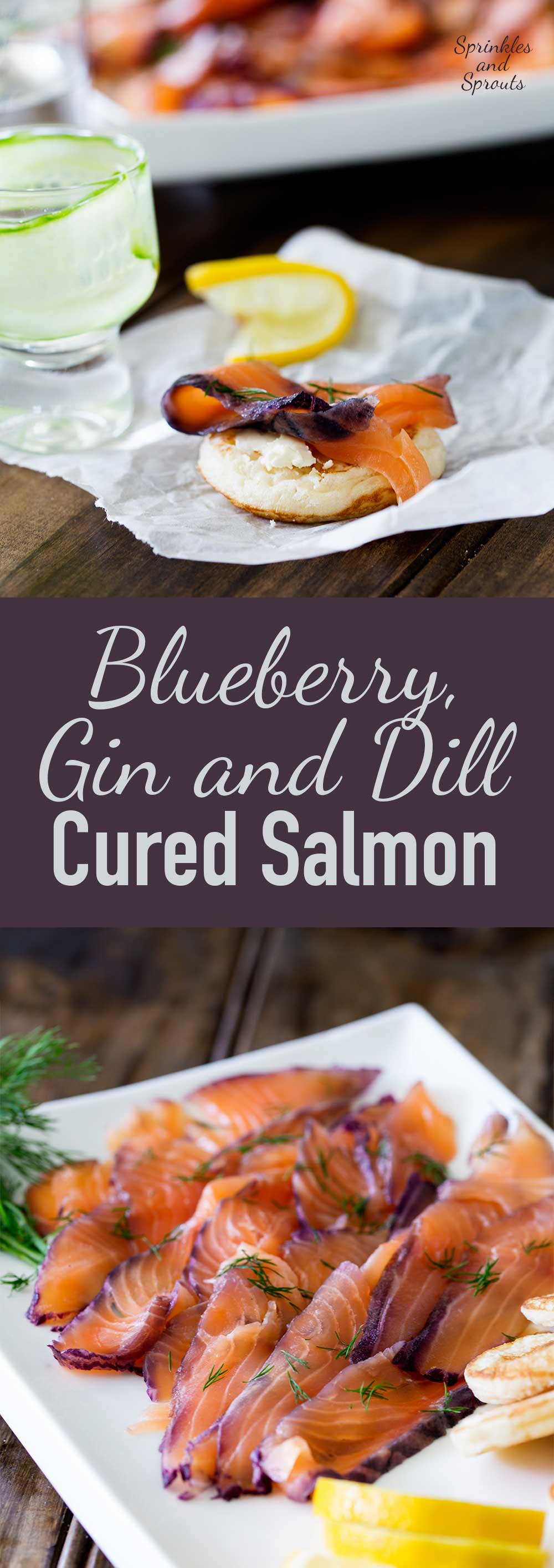 Home cured salmon. A delicious twist on a traditional gravlax. Fruity blueberries, spicy notes of dill and a salty sweet edge. This cured salmon is beautiful and delicious.