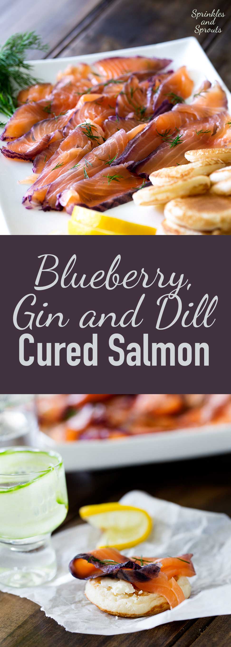Home cured salmon. A delicious twist on a traditional gravlax. Fruity blueberries, spicy notes of dill and a salty sweet edge. This cured salmon is beautiful and delicious.
