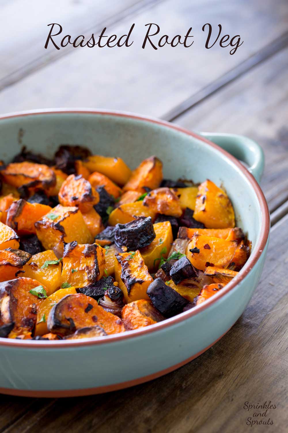 Roasted root veg. Sweet, soft, slightly caramelised and packed full of warming, rich delicious flavours. This is the perfect side or base for a great vegetarian main course. And it is simple to make with whatever you have in your fridge!