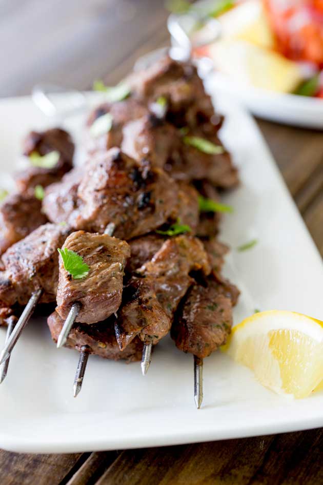 Tender juicy steak, marinated in herbs and spices and then grilled to a crusty perfection. These Brazilian Beef Kebabs are a great mid-week meal. The beef is packed with flavour and with a couple of super simple sides you have a great meal with really very little effort!