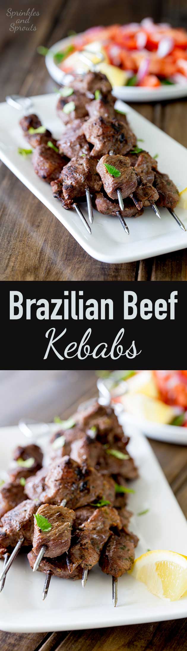 Tender juicy steak, marinated in herbs and spices and then grilled to a crusty perfection. These Brazilian Beef Kebabs are a great mid-week meal. The beef is packed with flavour and with a couple of super simple sides you have a great meal with really very little effort!