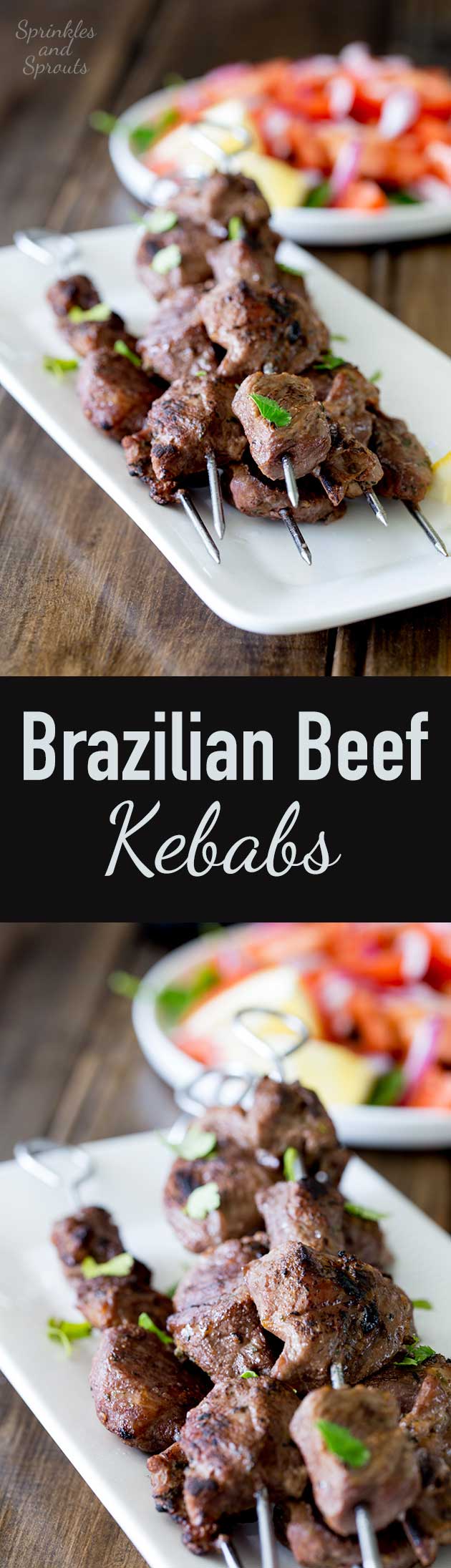 Tender juicy steak, marinated in herbs and spices and then grilled to a crusty perfection. These Brazilian Beef Kebabs are a great mid-week meal. The beef is packed with flavour and with a couple of super simple sides you have a great meal with really very little effort!