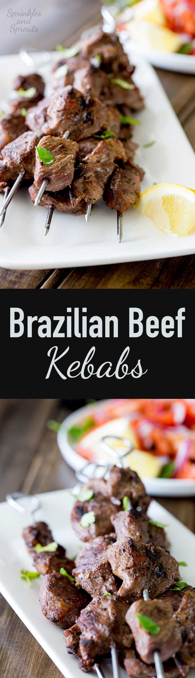 Tender juicy steak, marinated in herbs and spices and then grilled to a crusty perfection. These Brazilian Beef Kebabs are a great mid-week meal. The beef is packed with flavour and with a couple of super simple sides you have a great meal with really very little effort!