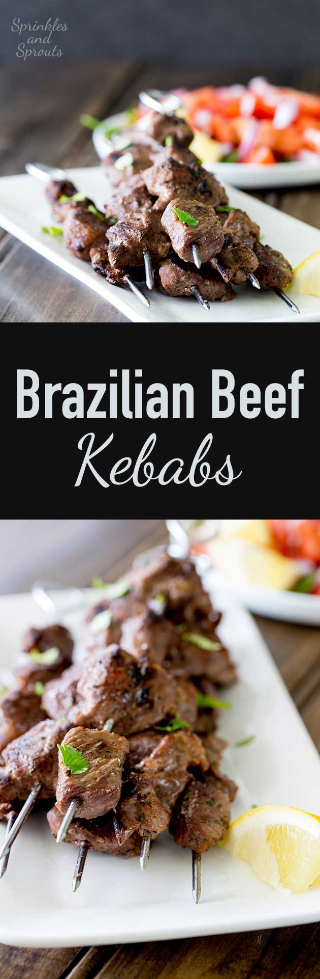Tender juicy steak, marinated in herbs and spices and then grilled to a crusty perfection. These Brazilian Beef Kebabs are a great mid-week meal. The beef is packed with flavour and with a couple of super simple sides you have a great meal with really very little effort!