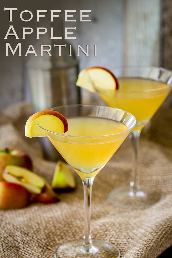 pin image showing a slightly elevated look at the apple martini with text in the top left corner