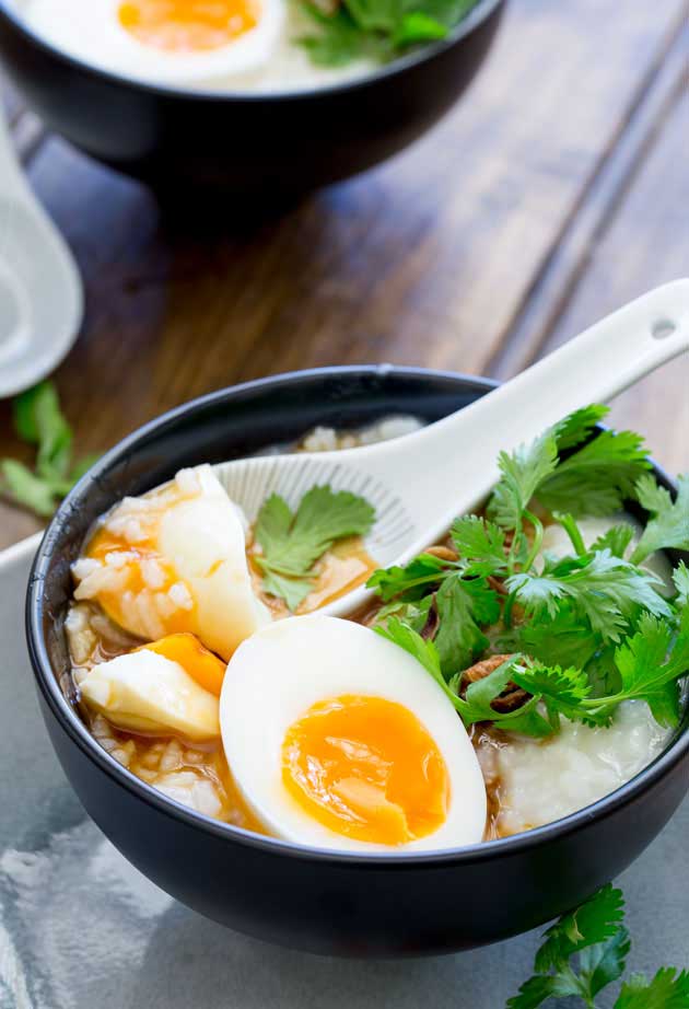 This comforting savoury ginger congee is is a staple rice dish across many Asian countries. It is traditionally eaten as a breakfast in China, but it is so good that I love it curled up on the sofa late at night. This is food that feeds your soul as well as your belly. Honestly this just make you feel good!