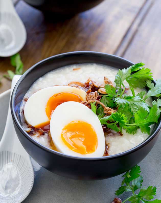 This comforting savoury ginger congee is is a staple rice dish across many Asian countries. It is traditionally eaten as a breakfast in China, but it is so good that I love it curled up on the sofa late at night. This is food that feeds your soul as well as your belly. Honestly this just make you feel good!