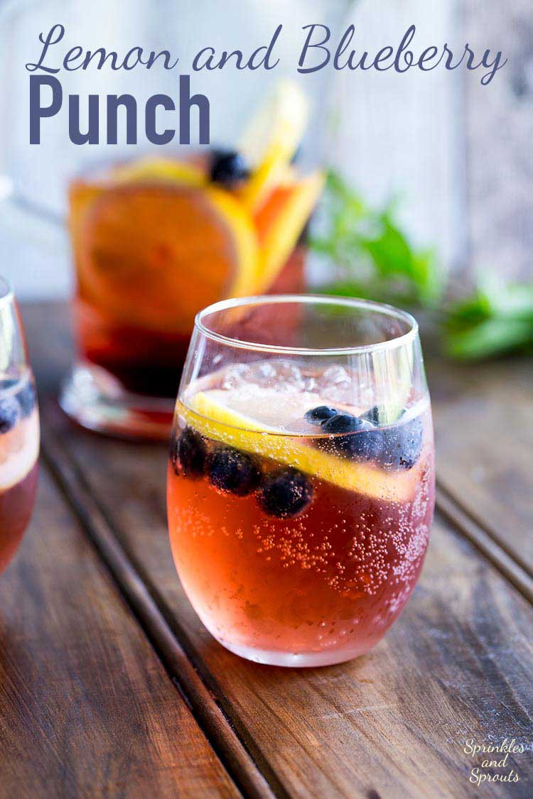 This Lemon and Blueberry Punch, is fruity and refreshing, but it delivers a great kick. Perfect for relaxing with friends, or for serving at a larger party! https://www.sprinklesandsprouts.com/lemon-and-blueberry-punch/