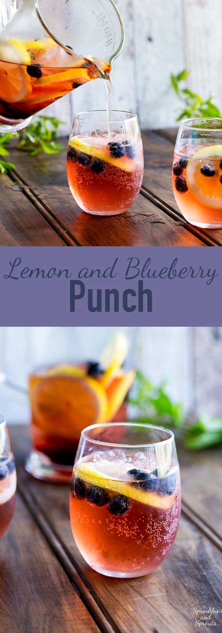 This Lemon and Blueberry Punch, is fruity and refreshing, but it delivers a great kick. Perfect for relaxing with friends, or for serving at a larger party! https://www.sprinklesandsprouts.com/lemon-and-blueberry-punch/