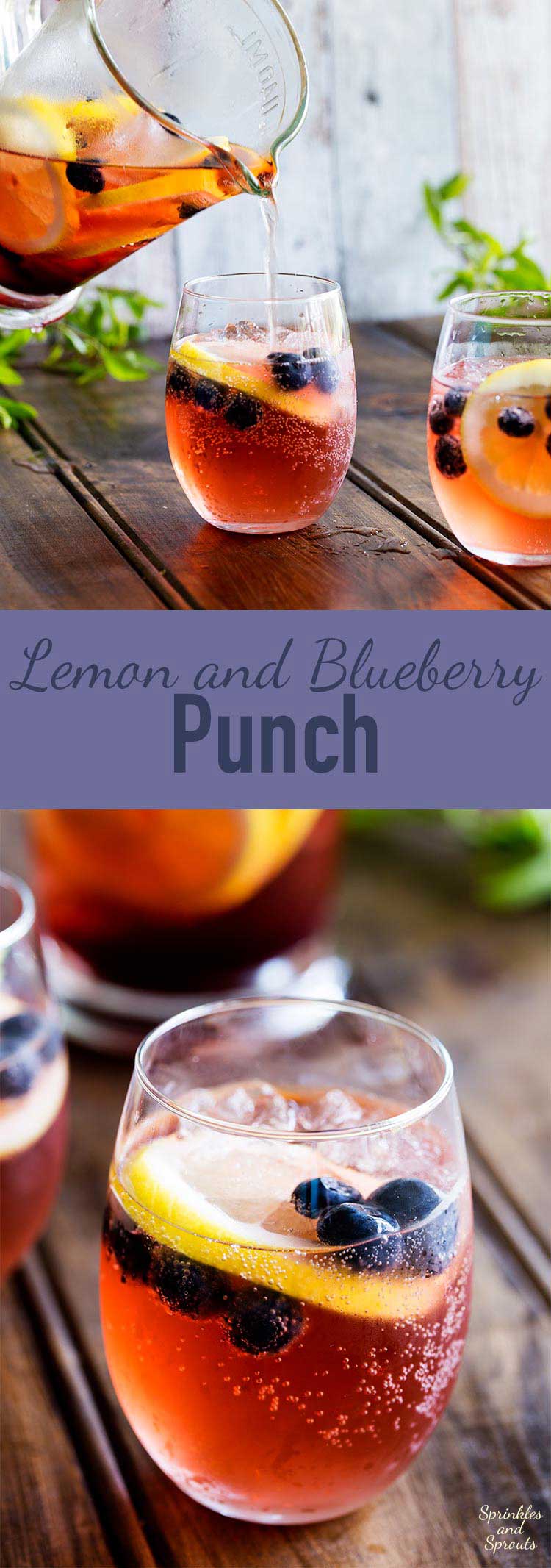 This Lemon and Blueberry Punch, is fruity and refreshing, but it delivers a great kick. Perfect for relaxing with friends, or for serving at a larger party! https://www.sprinklesandsprouts.com/lemon-and-blueberry-punch/