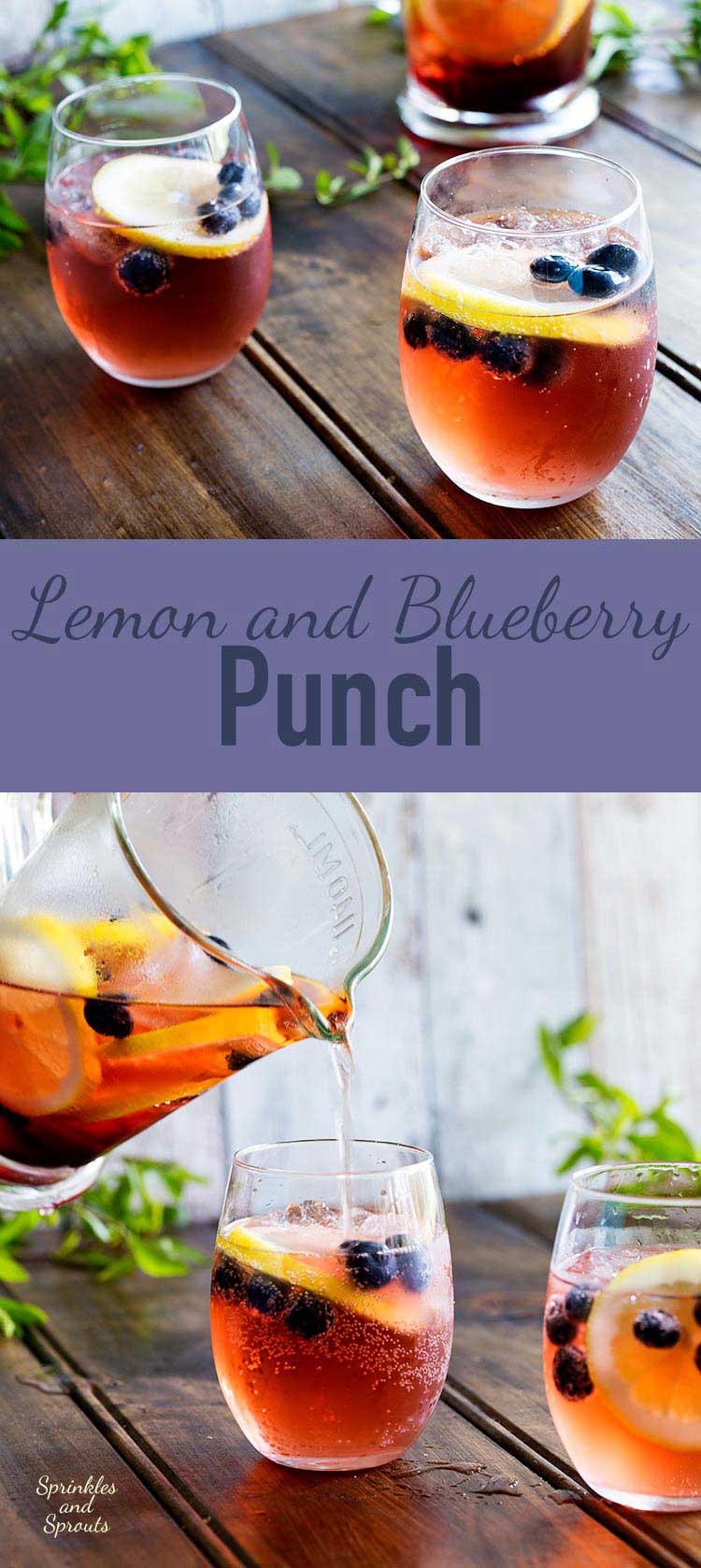 This Lemon and Blueberry Punch, is fruity and refreshing, but it delivers a great kick. Perfect for relaxing with friends, or for serving at a larger party! https://www.sprinklesandsprouts.com/lemon-and-blueberry-punch/