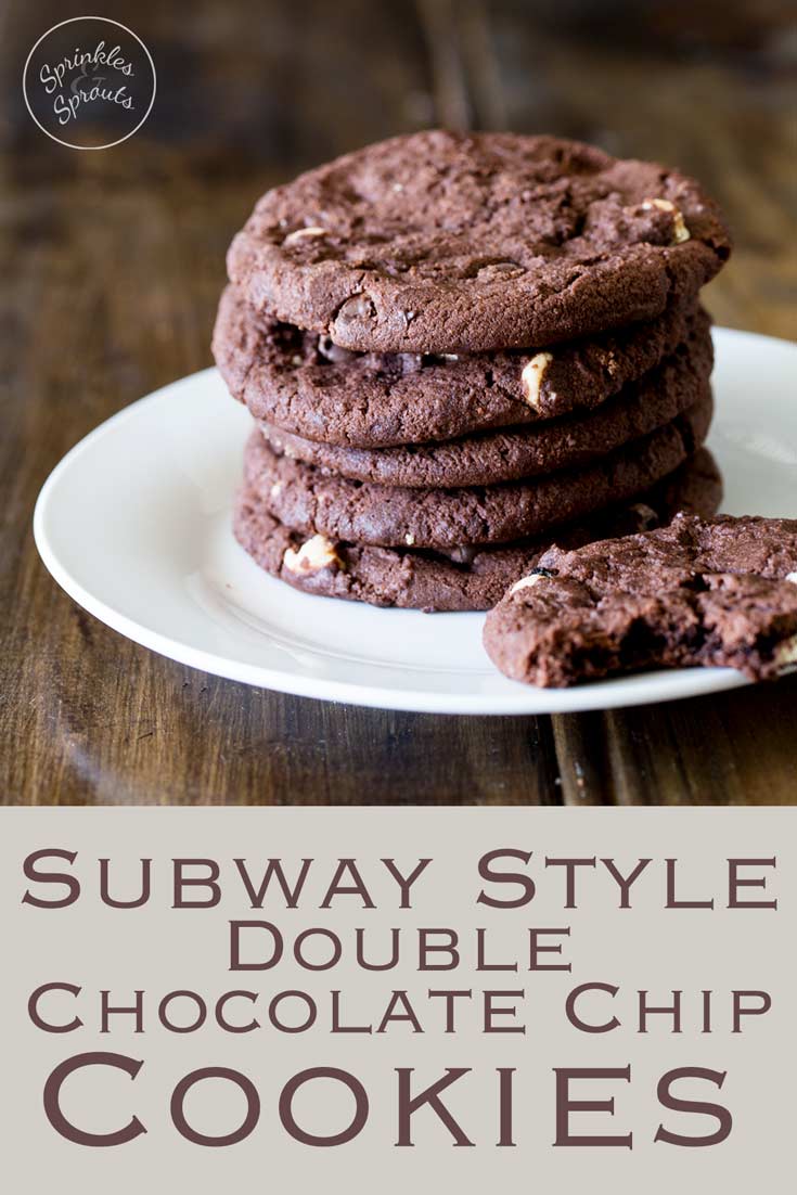 Pinterest image: double choc chip cookies with text overlaid