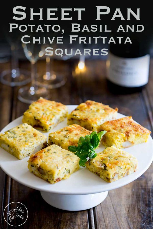 Sheet Pan Potato Frittata Squares with Basil and Chive Sprinkles and