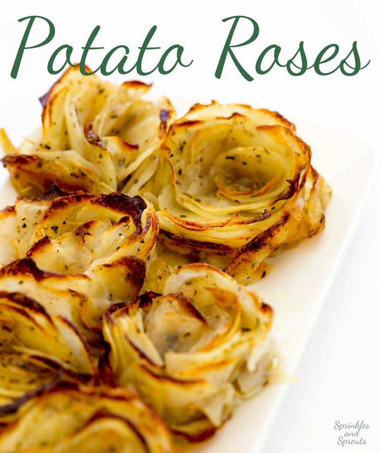 Soft, tender potato roses. Potatoes dressed with oodles of butter and arranged to be oh so so pretty. Seriously these look like a flower, even when they collapse they are super beautiful. Aren't they prittttttty!!!!