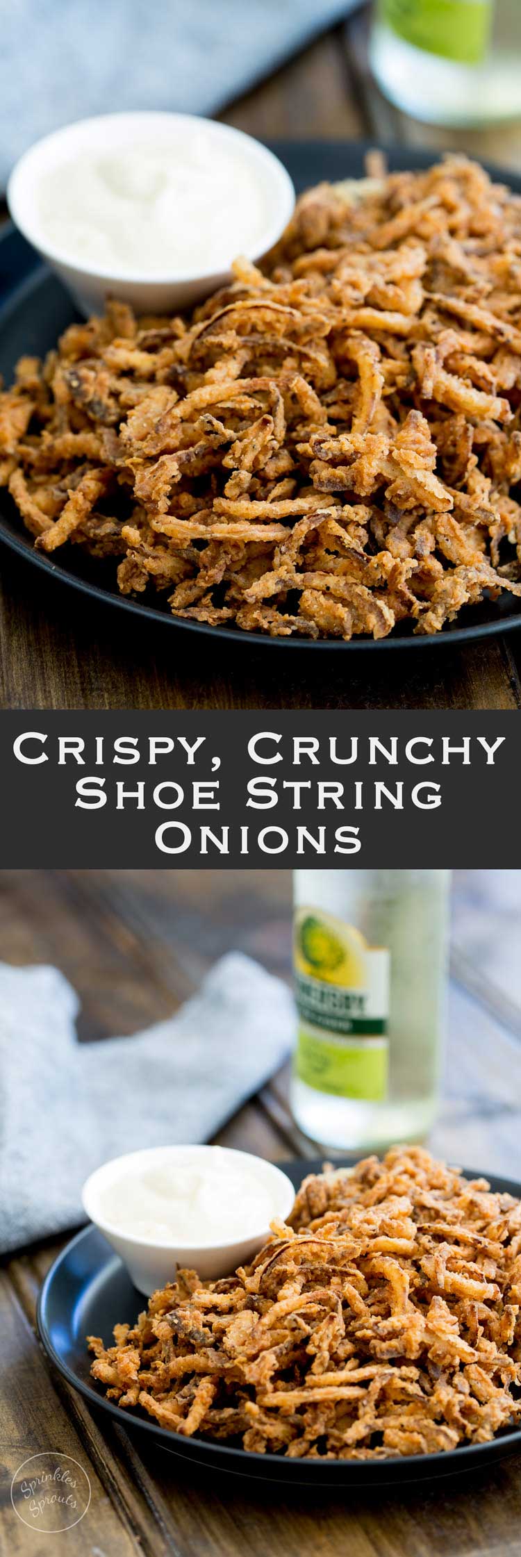 These crispy crunchy shoe string onions are so good! They taste sweet and crunchy with a background hint of salt and spice. I think I could eat a whole plateful myself! They are delicious as a snack or if you can resits eating them you could add them to a steak sandwich. Oh yes that is pure heaven!!!!!