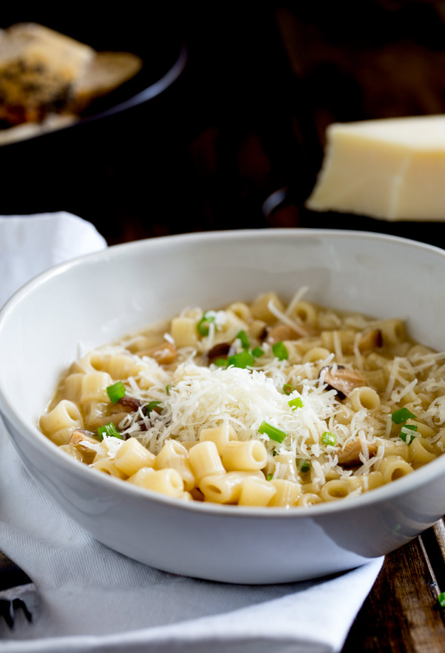 Pasta with Mushroom Broth, Butter and Parmesan. A comforting bowl of pasta with mushroom broth, butter and parmesan. This vegetarian pasta dish is sure you make a regular appearance on your menu as it is quick and easy and tastes amazing. Dried mushrooms form the basis for this simple pasta dish that will please vegetarians and meat-eaters alike!