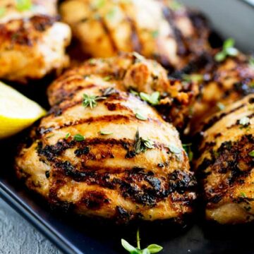This Grilled Apple Cider Thyme Chicken is juicy and full of flavour, slightly sweet from the cider but with a wonderful floral note and savoury grilled flavour.