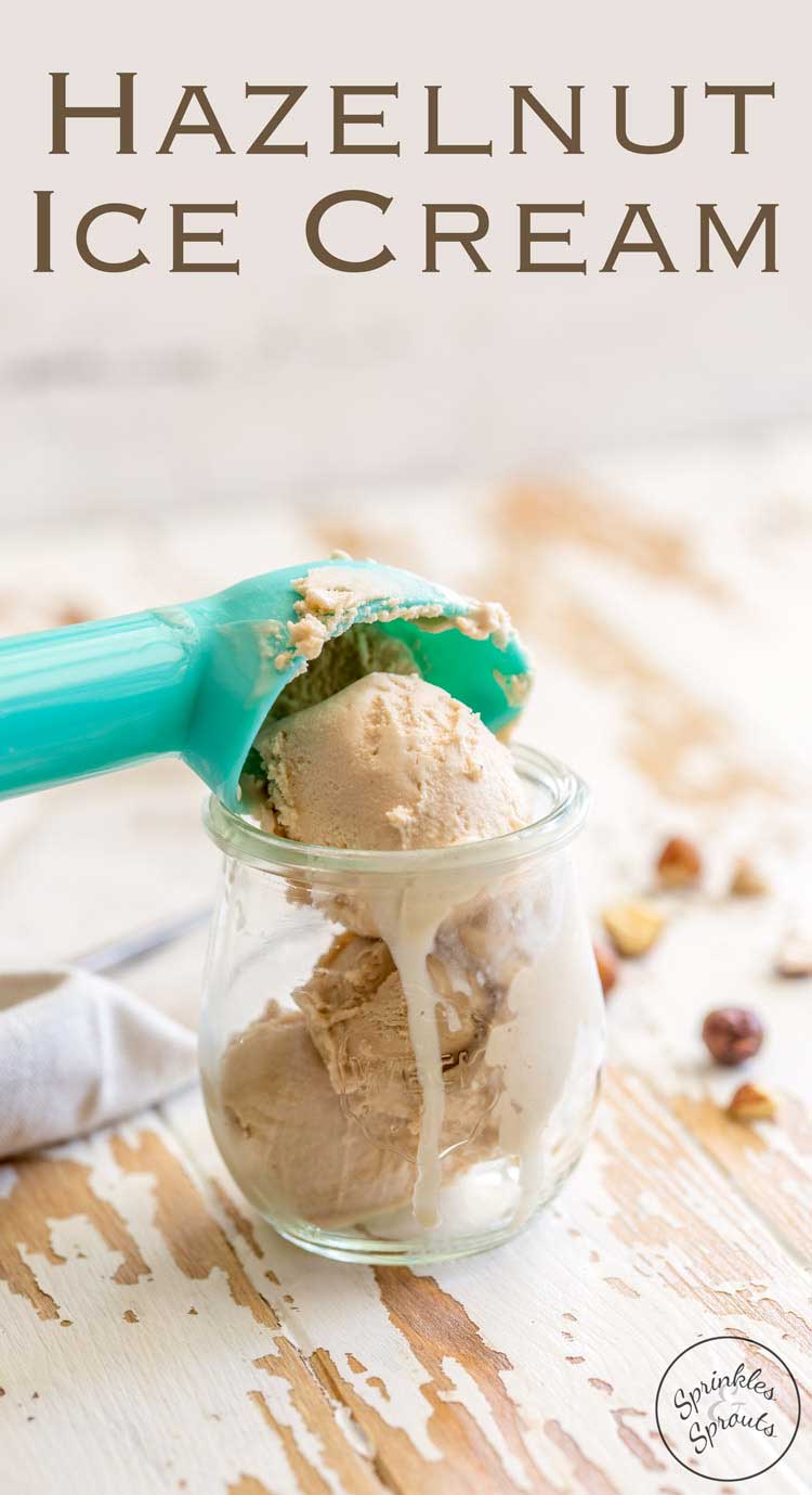Creamy, rich and packed with hazelnut flavour. This egg free Hazelnut ice cream is a decadent and delicious treat. From Sprinkles and Sprouts.