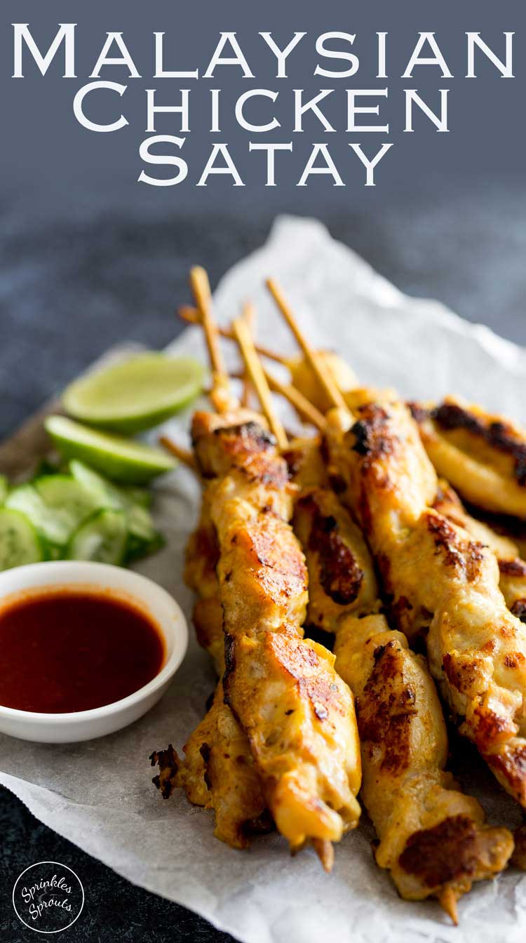 This Malaysian Chicken Satay, is delicious, simple and the perfect finger food for watching the big game, or sitting out watching the kids swim whilst you cook out. Or just serve them up in the middle of winter and dream of summer nights. From Sprinkles and Sprouts #SundaySupper